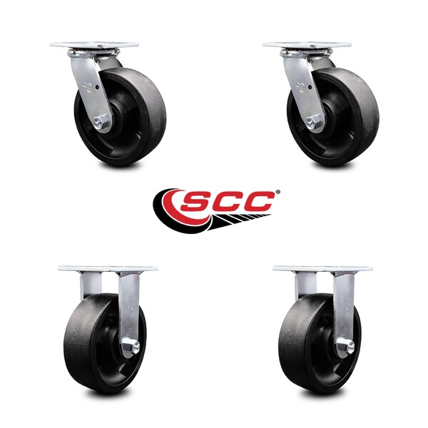 6 Inch Glass Filled Nylon Caster Set With Roller Bearings 2 Swivel 2 Rigid SCC